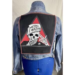 two face threads changeable patch denim cropped festival punk grunge jacket